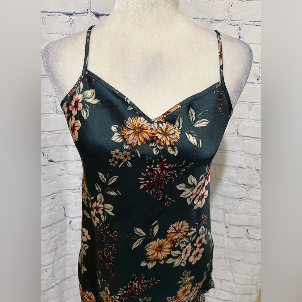 INC International Concepts Silky Chemise Gown Teddy Green Floral Size XS - Picture 3 of 9
